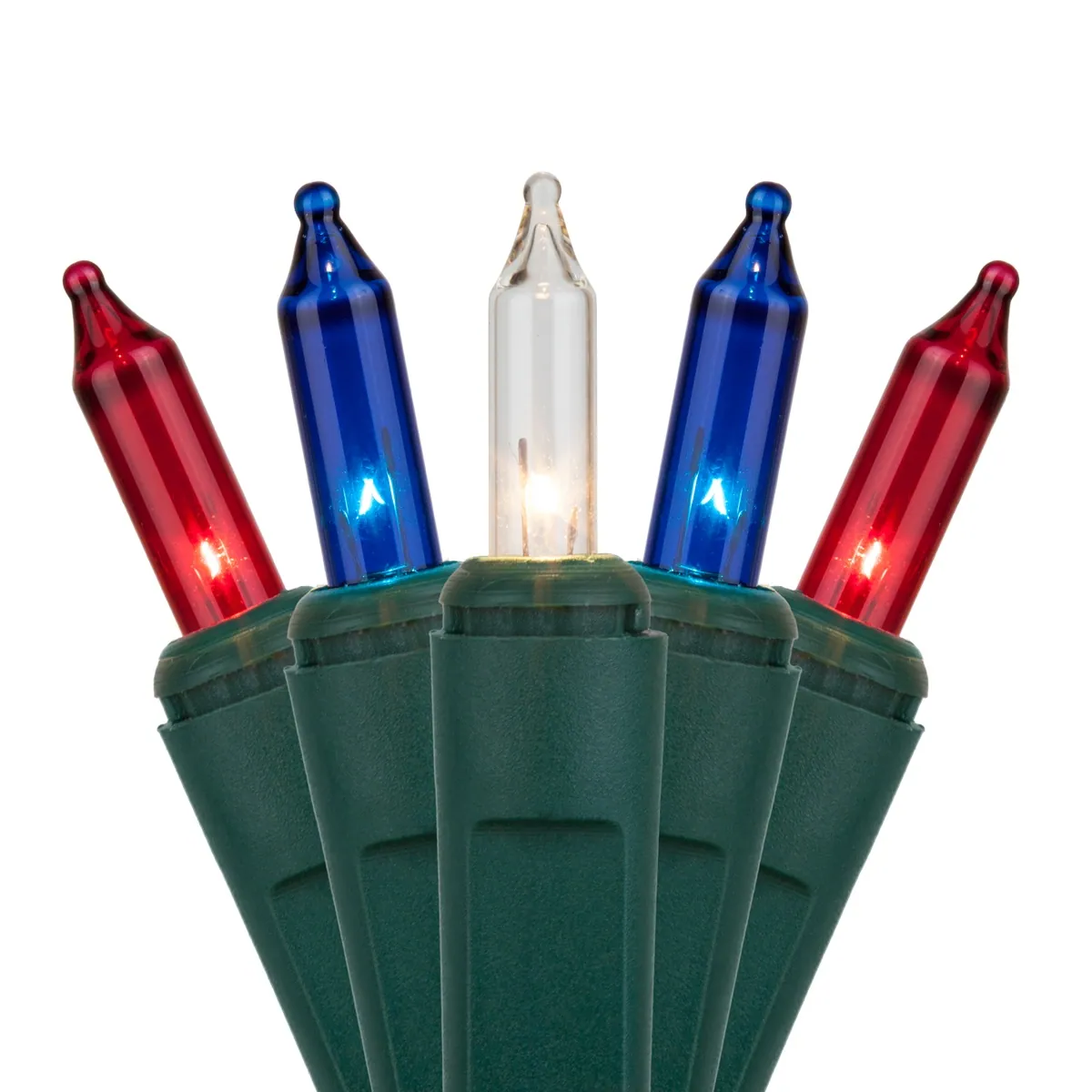 50 Red, White and Blue Mini Lights, Green Wire, 6" Spacing - Kringle Traditions® 74494