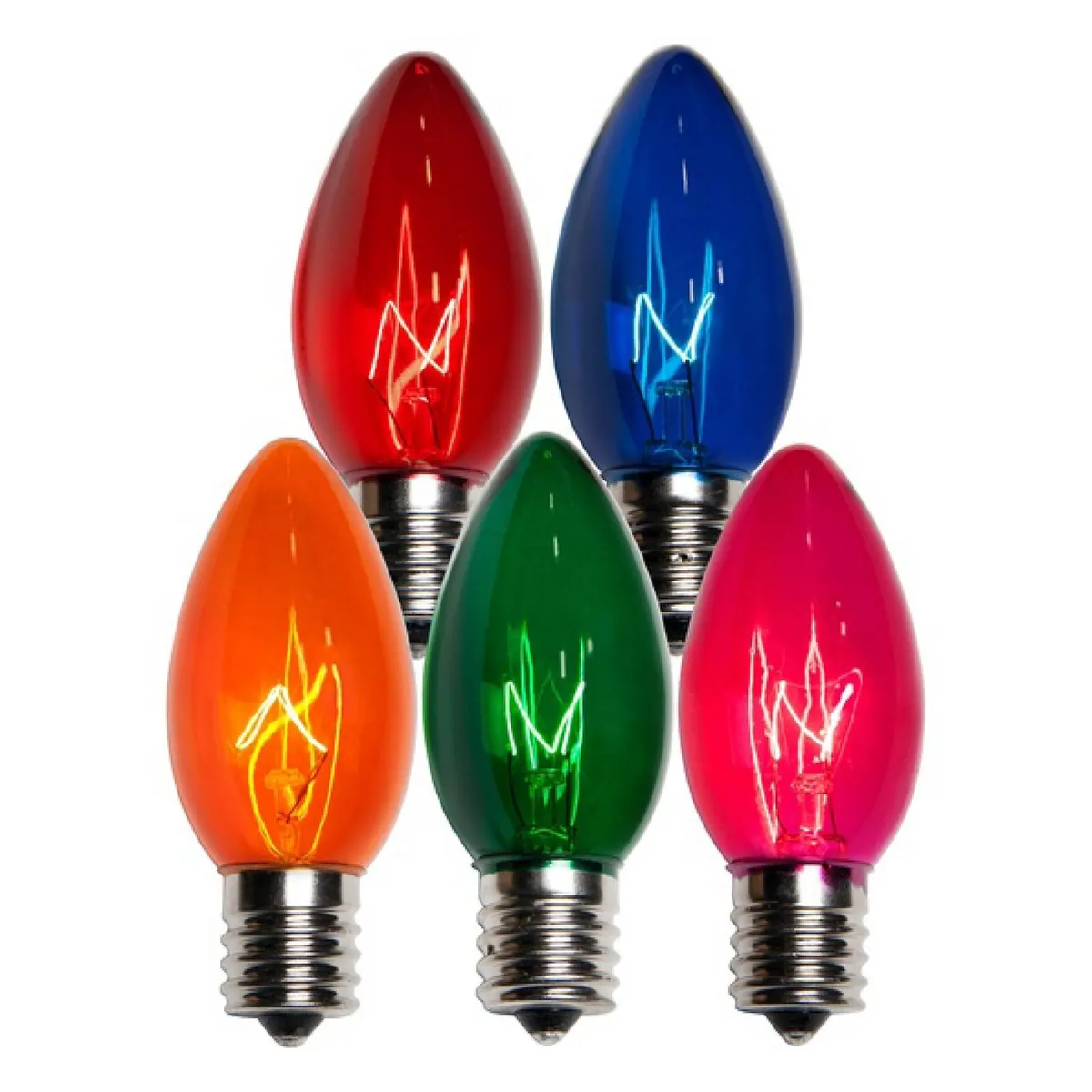 C9 Multicolor Triple Dipped Transparent Bulbs, Box of 25 - Wintergreen Lighting® 15145