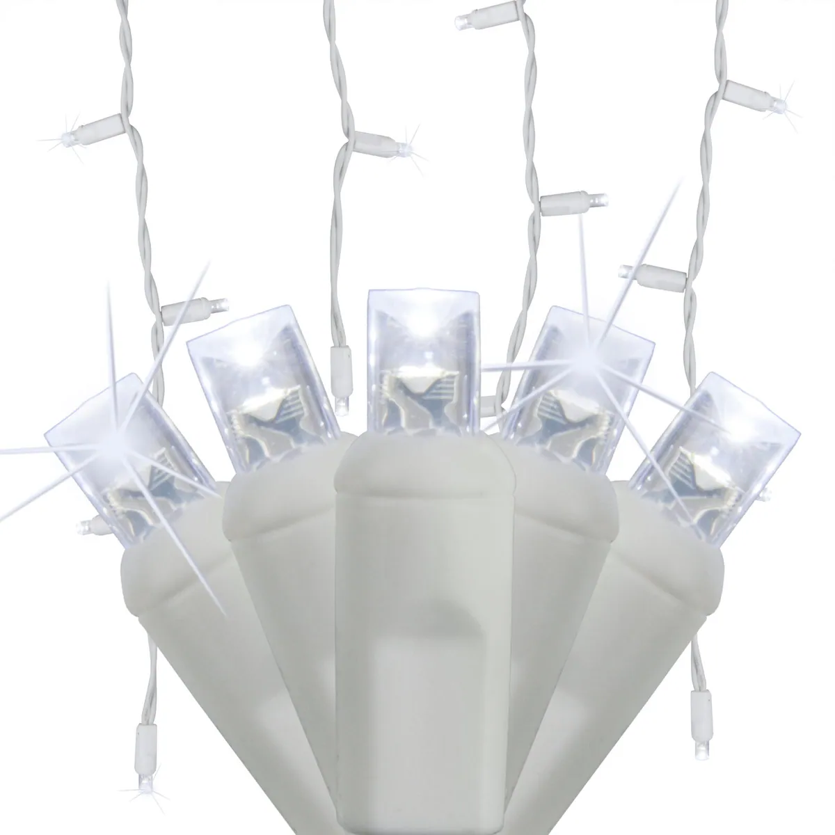 Cool White 5mm LED Twinkle Icicle Lights on White Wire - Wintergreen Lighting® 85680