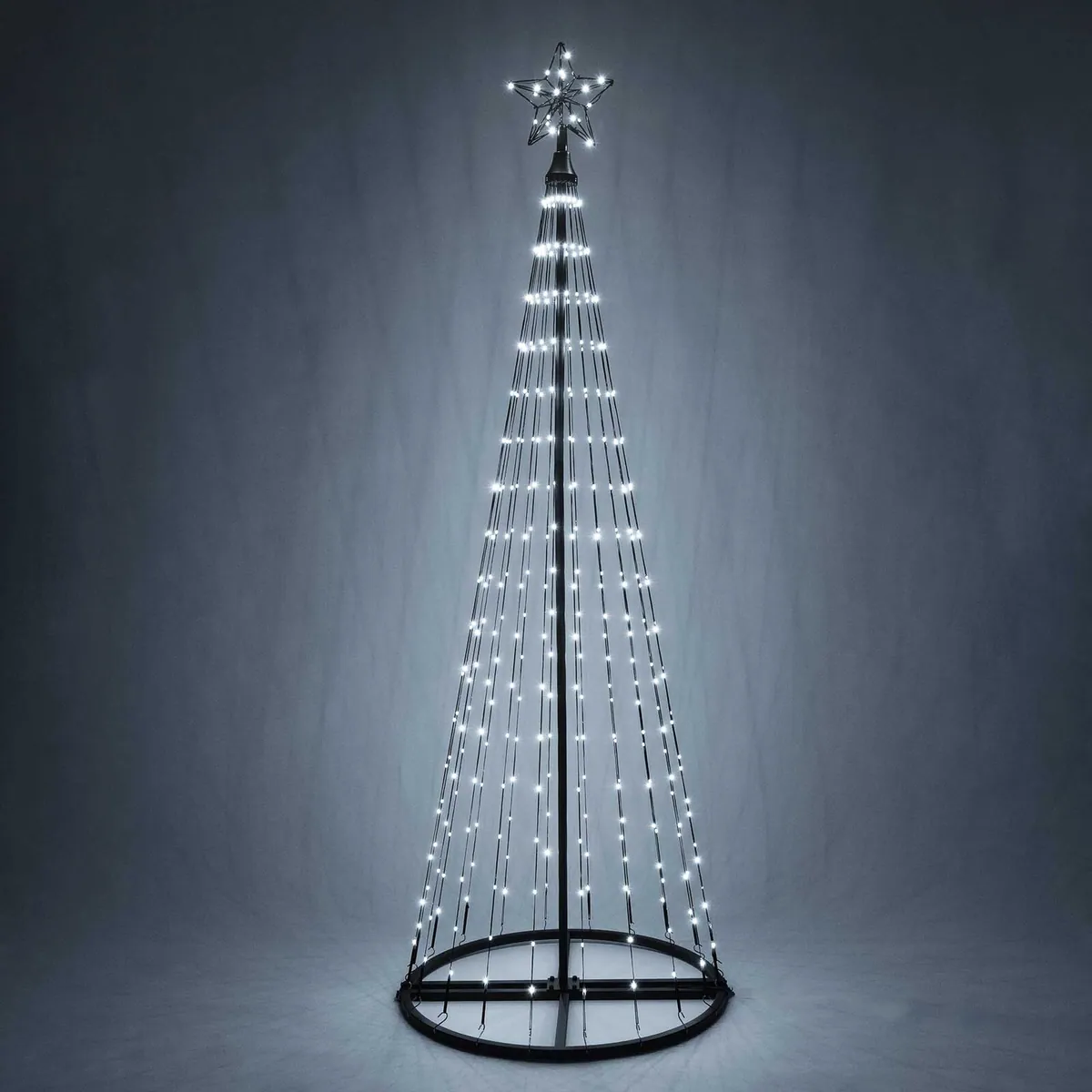 Cool White LED Animated Outdoor Lightshow Tree, Black Frame — 6 ft, 360 Lights - Wintergreen Lighting® 87426