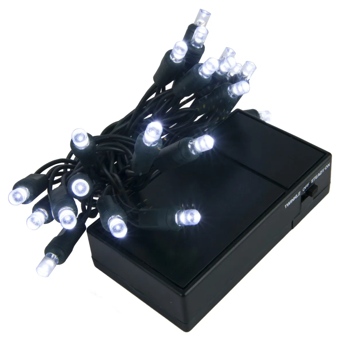 Cool White Battery Operated 5mm LED Lights, Green Wire - Wintergreen Lighting® 85607