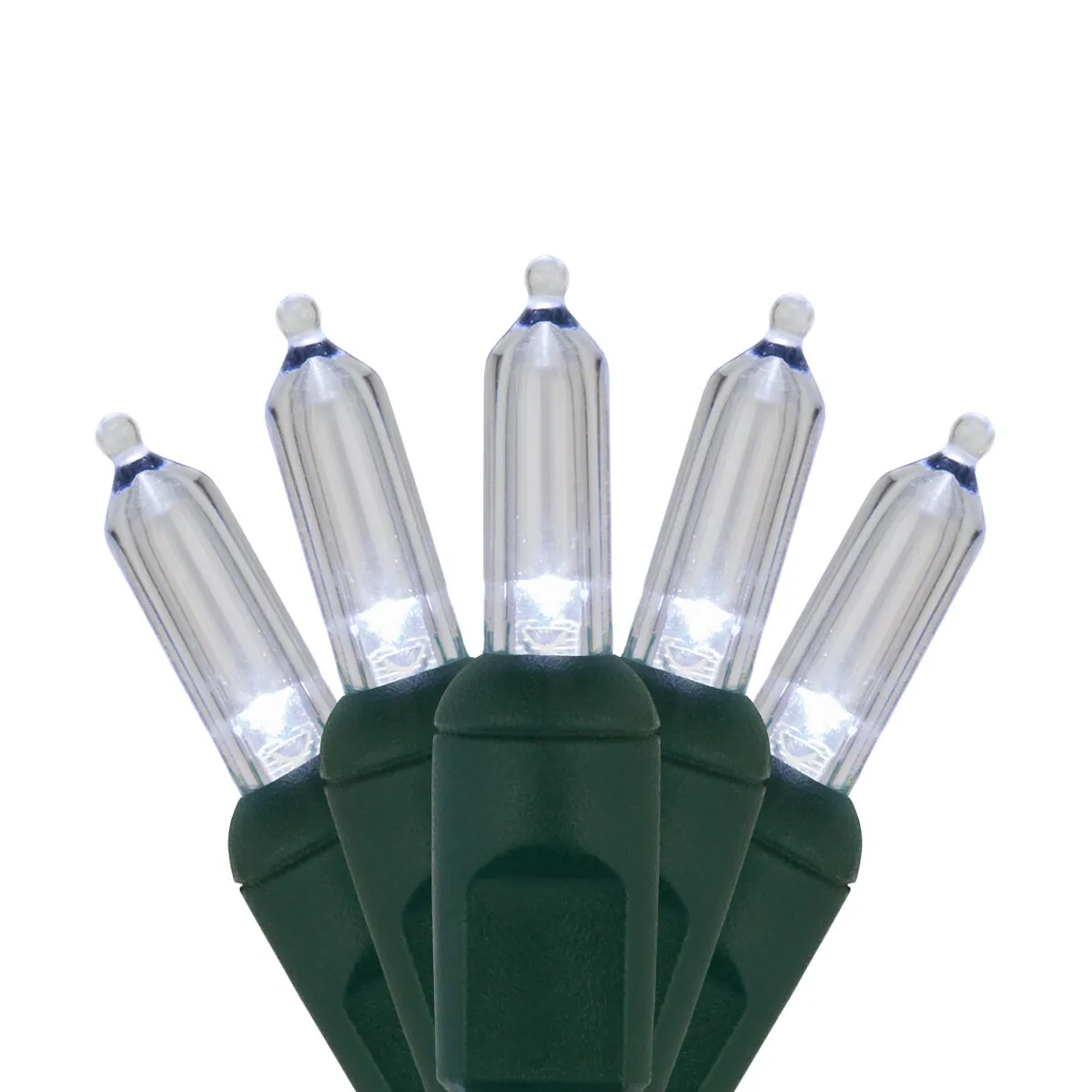 50 T5 Cool White LED Christmas Tree Lights, Green Wire, 4" Spacing - Wintergreen Lighting® 83793