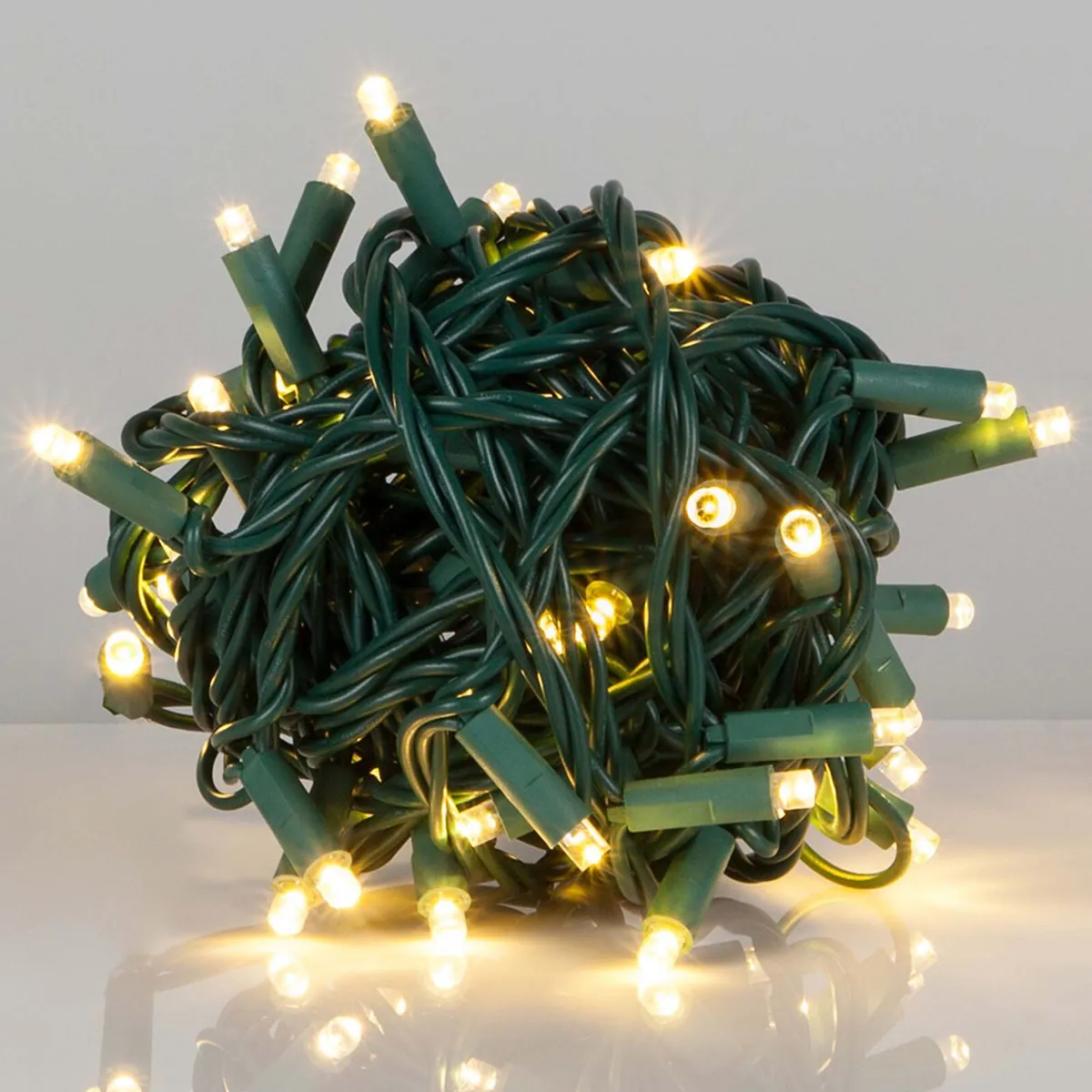 50 Kringle Traditions 5mm Warm White LED Christmas Lights, Green Wire, 4" Spacing - Kringle Traditions® 84158