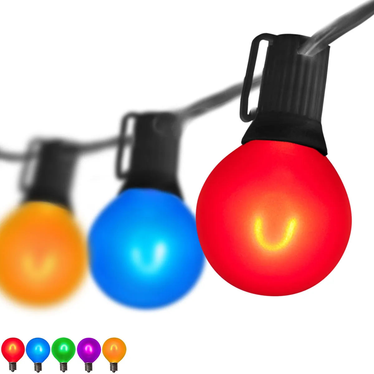10' Multicolor FlexFilament TM Satin LED Patio String Light Set with 10 G50 Bulbs on Black Wire, E17 Base - Wintergreen Lighting® 79796