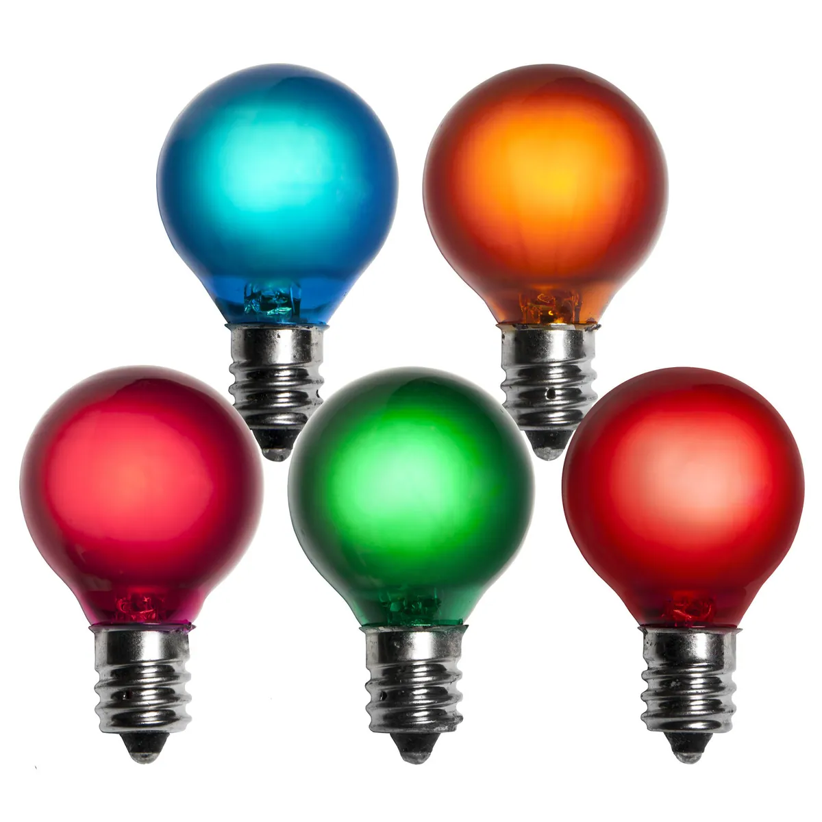 G30 Multicolor Satin Globe Lights, E12 - Candelabra Base, Pack of 25 - Wintergreen Lighting® 18767