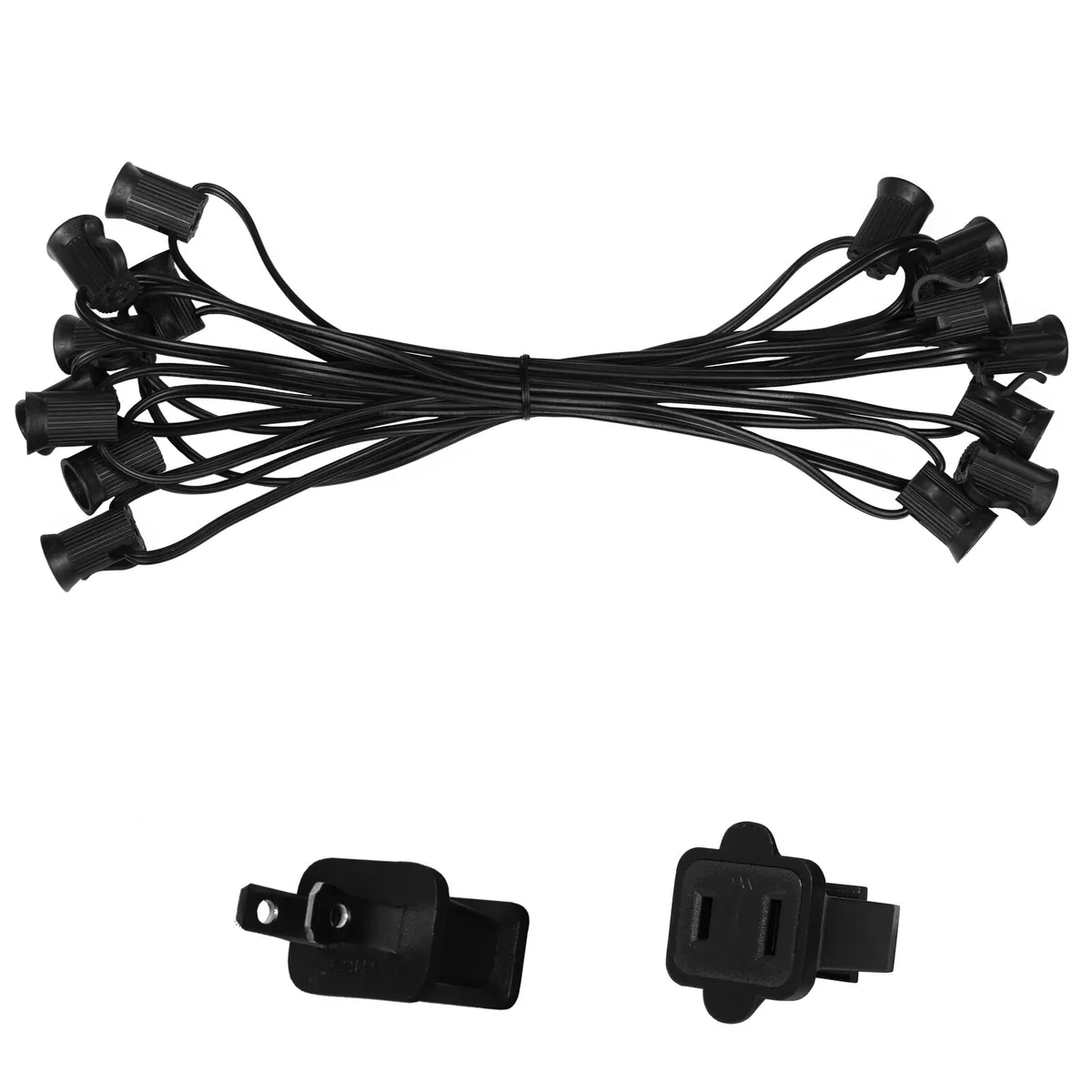 E12 - Candelabra Light Stringer, Black Wire — 10 ft, 10 sockets, 12 in spacing, SPT1W - Wintergreen Lighting® 78534