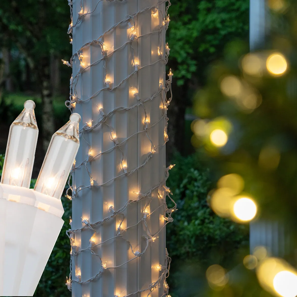 Clear Mini Christmas Column Wrap Lights on White Wire - Kringle Traditions® 71291
