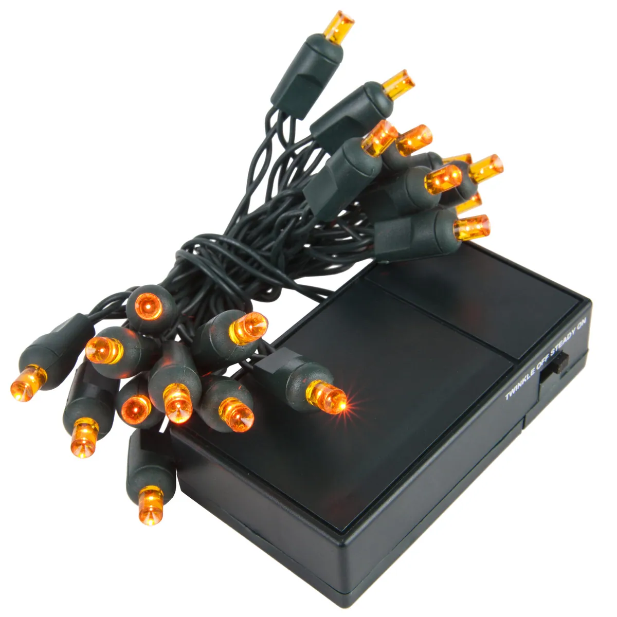 Amber Battery Operated 5mm LED Lights, Green Wire - Wintergreen Lighting® 19261