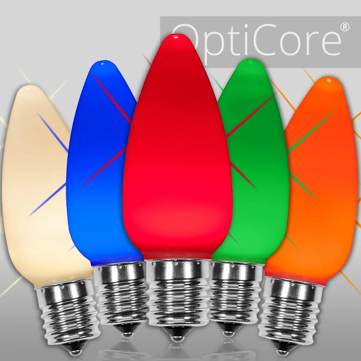 C9 Twinkle Opaque Multicolor OptiCore® LED Bulbs, Box of 25 - Wintergreen Lighting® 83662
