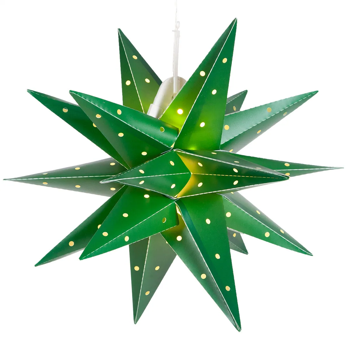 17" Green Aurora Superstar TM Moravian Star Light, Fold-Flat, LED Lights, Outdoor Rated - Wintergreen Lighting® 80488