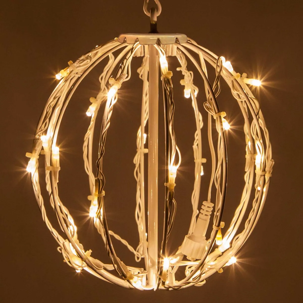 8" Warm White LED Light Ball, Fold Flat White Frame - Wintergreen Lighting® 83572