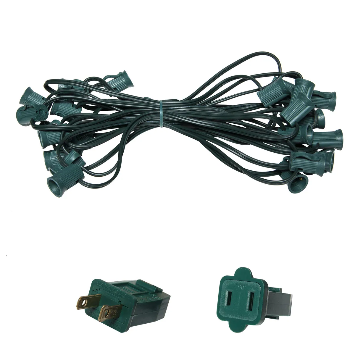 E12 - Candelabra Light Stringer, Green Wire — 10 ft, 10 sockets, 12 in spacing, SPT1W - Wintergreen Lighting® 78537