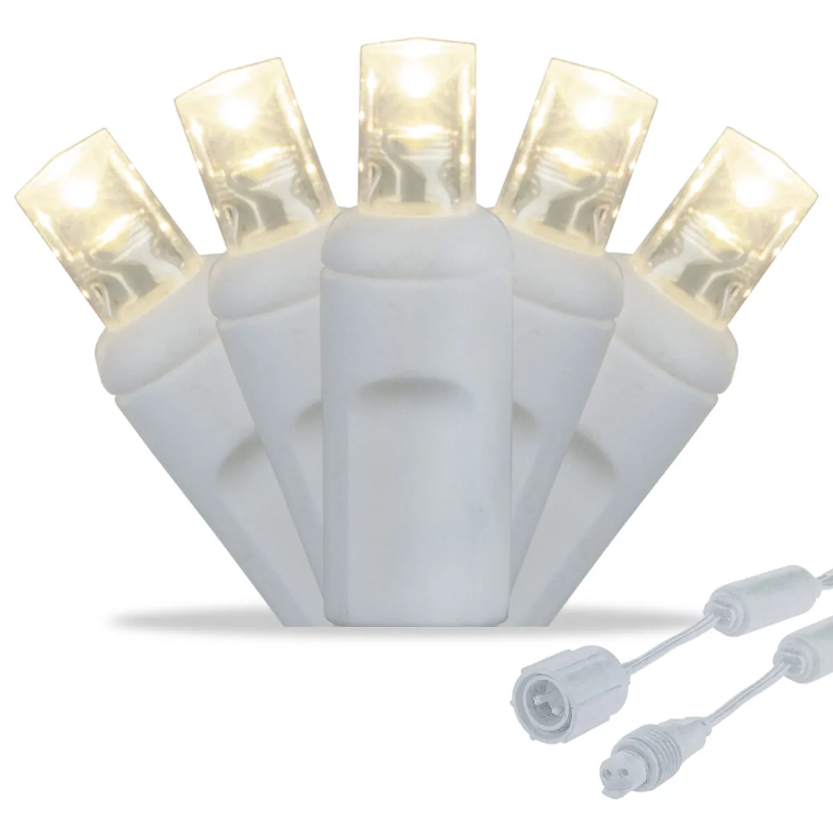 25 5mm Warm White WeatherPRO TM Commercial LED Lights, White Wire, 4" Spacing - Wintergreen Lighting® 83096