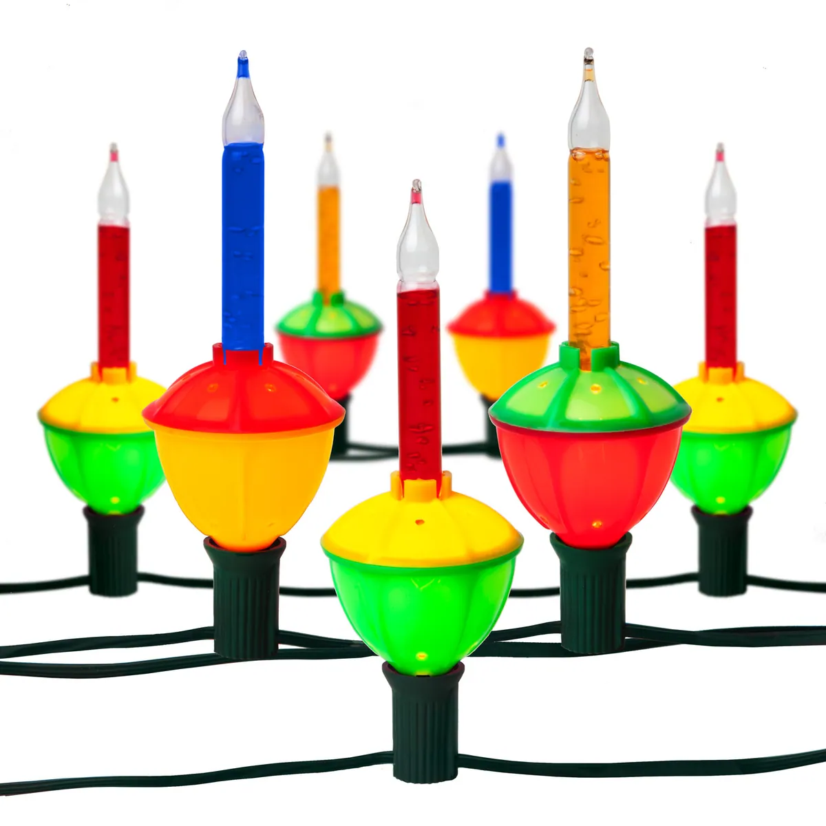 C7 Traditional Bubble Lights, 7-Light Set, Multicolored Lamps, Green Wire - Kringle Traditions® 81799