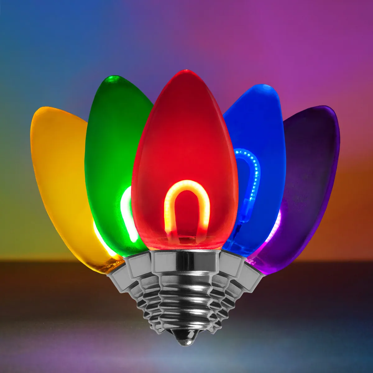 C7 Transparent Shatterproof Multicolor FlexFilament® LED Bulbs, Box of 5 - Wintergreen Lighting® 80652