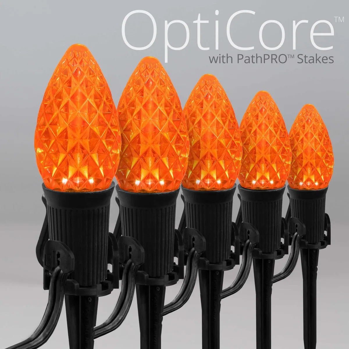 C7 Amber OptiCore® Halloween Pathway Lights, 5" PathPRO TM Stakes - Wintergreen Lighting® 87676