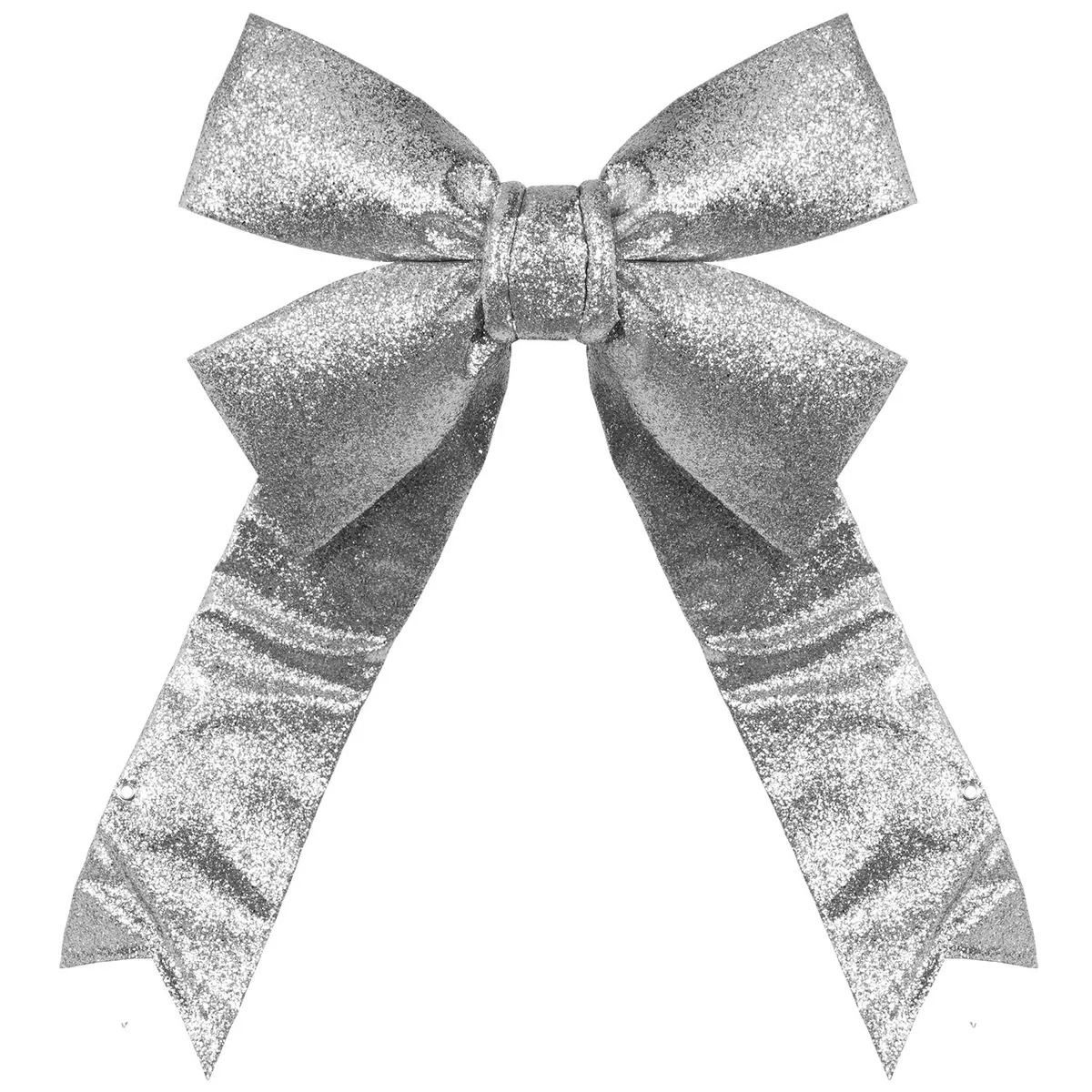 Silver Decorative 3D Glitter Bow — 24-in Width - Red Sleigh® 88479