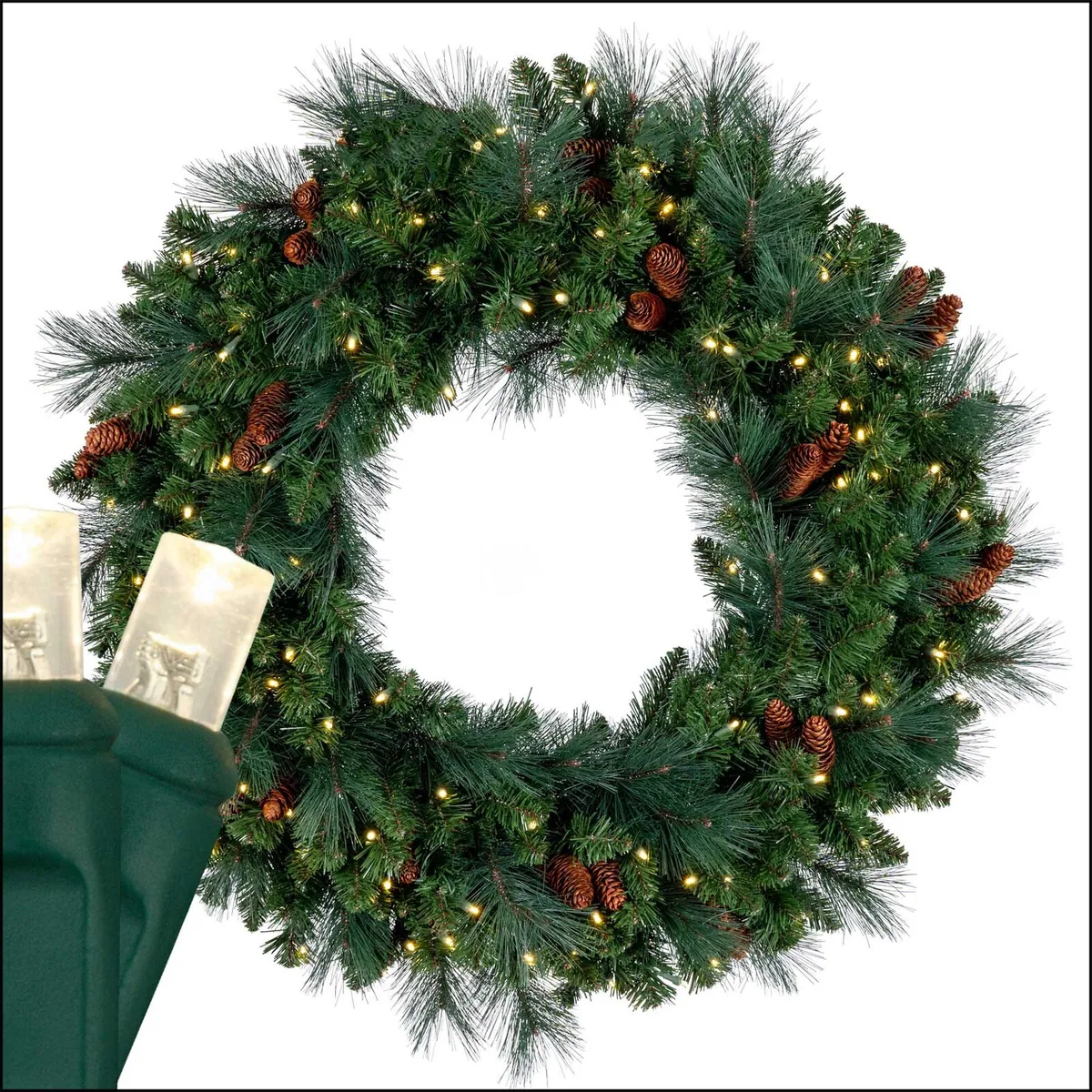 Mixed Noble Prelit Commercial LED Holiday Wreath, Warm White Lights — 36 in, 100 Lights - Red Sleigh® 85802