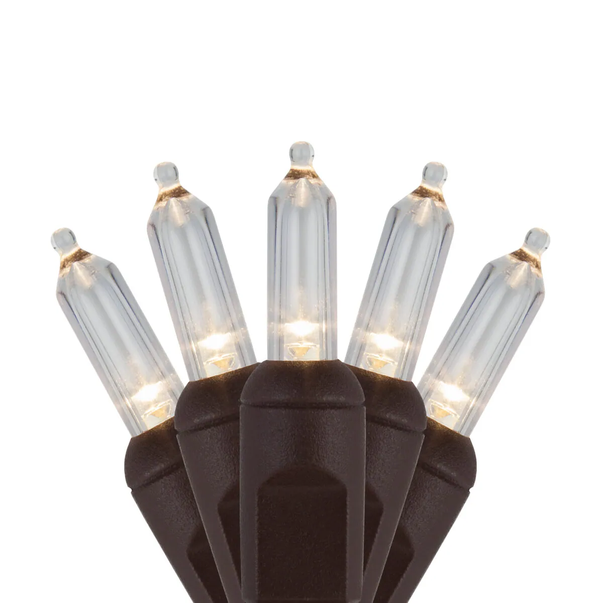 T5 Warm White LED Christmas Tree Lights on Brown Wire - Wintergreen Lighting® 84017