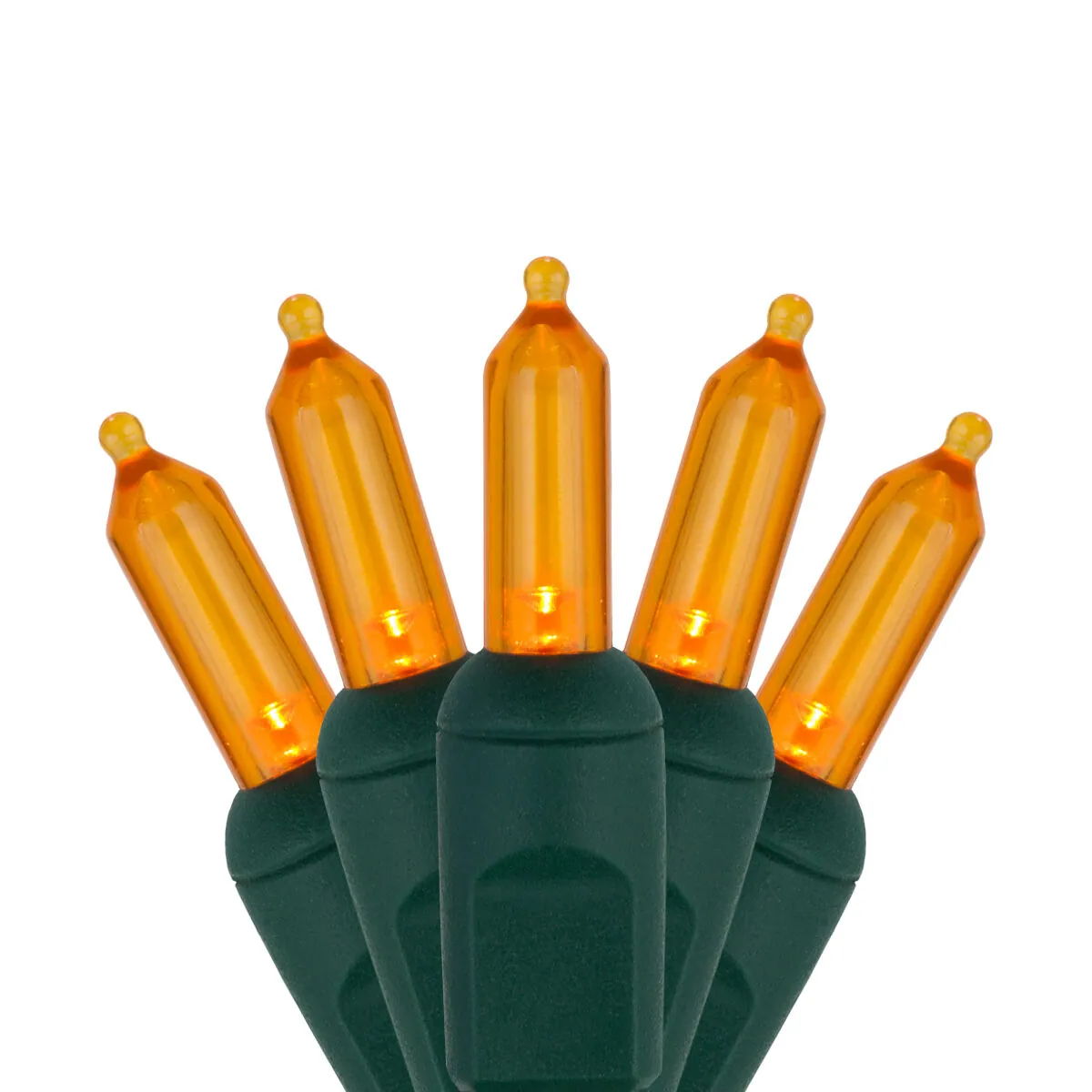 T5 Amber LED Christmas Tree Lights on Green Wire - Wintergreen Lighting® 83780