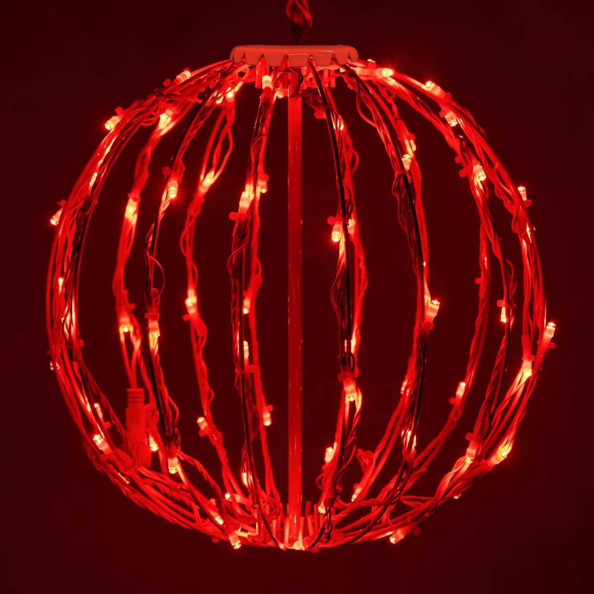 Red LED Light Ball, Fold Flat White Frame — 12 Inches - Wintergreen Lighting® 83542