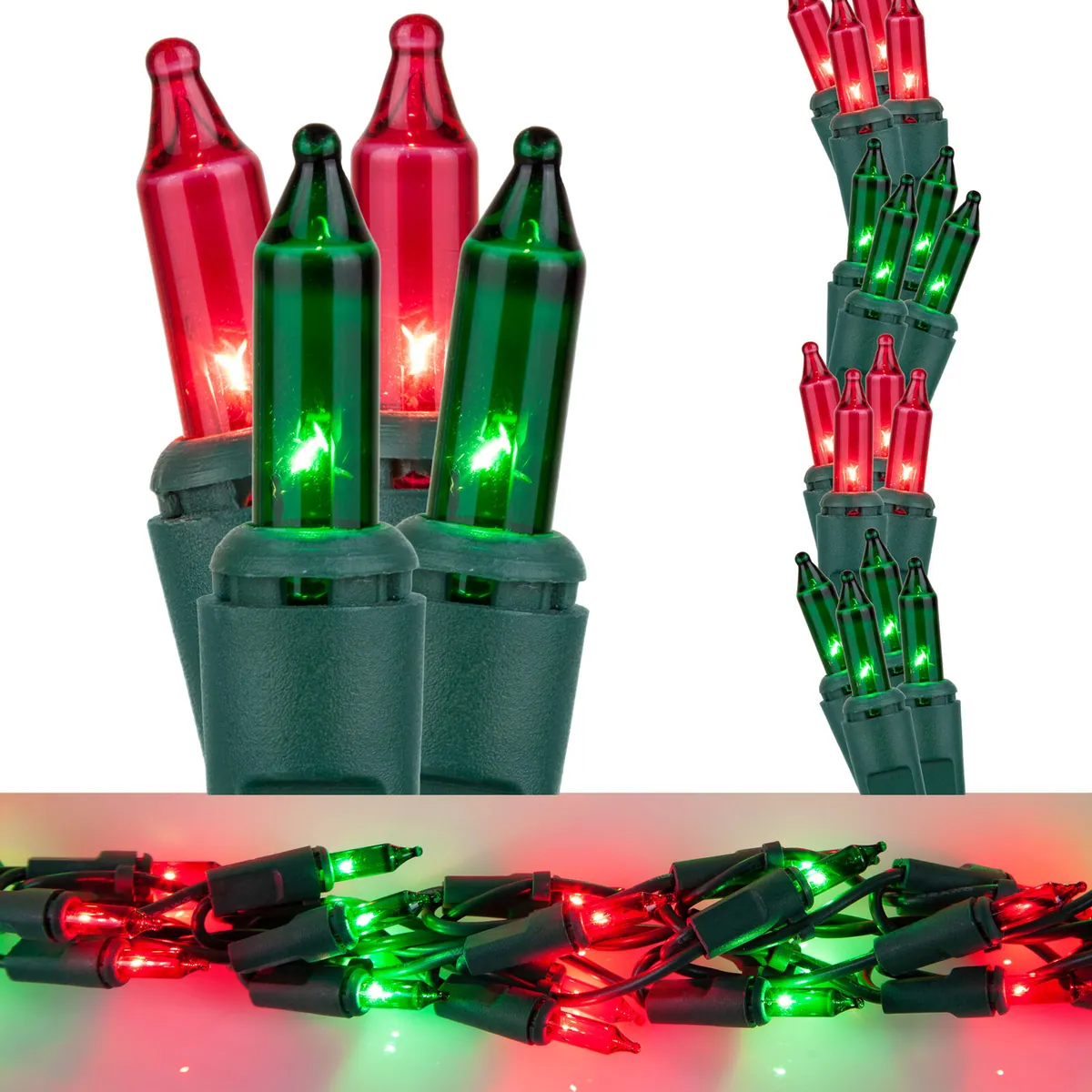 9' Garland Lights, 300 Red/Green Lamps, Green Wire - Wintergreen Lighting® 17908