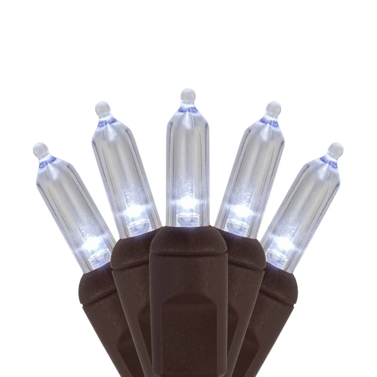 T5 Cool White LED Christmas Tree Lights on Brown Wire - Wintergreen Lighting® 74581