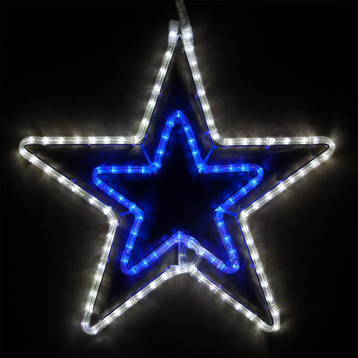 Double 5 Point Star, Blue and Cool White Lights - Wintergreen Lighting® 73397