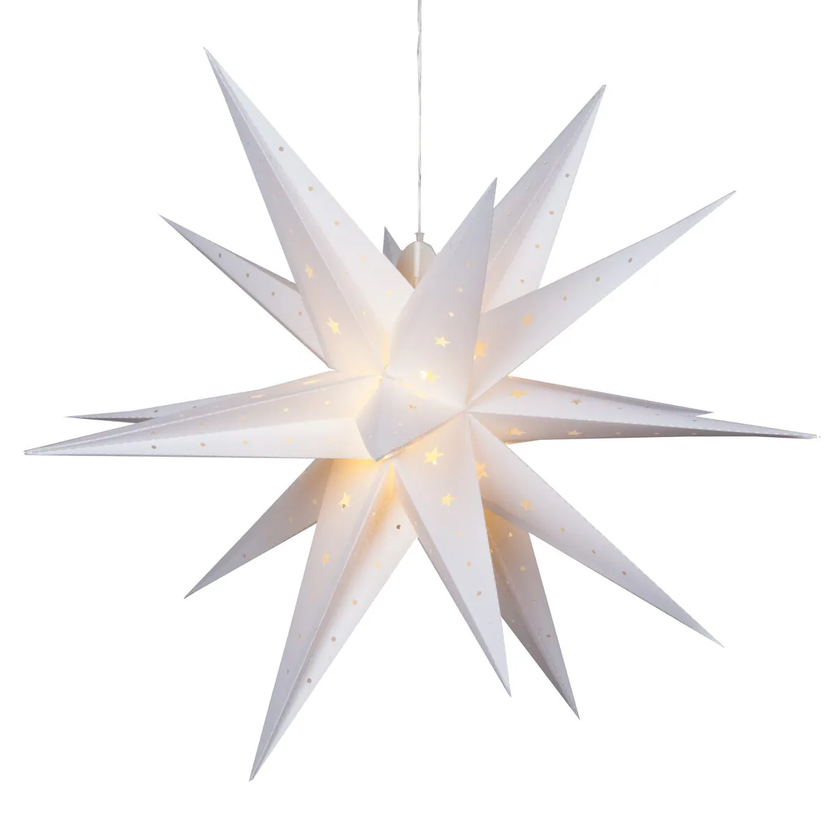 White Aurora Superstar TM Moravian Star Light, Fold-Flat, LED Lights, Outdoor Rated — 24 in - Wintergreen Lighting® 80497