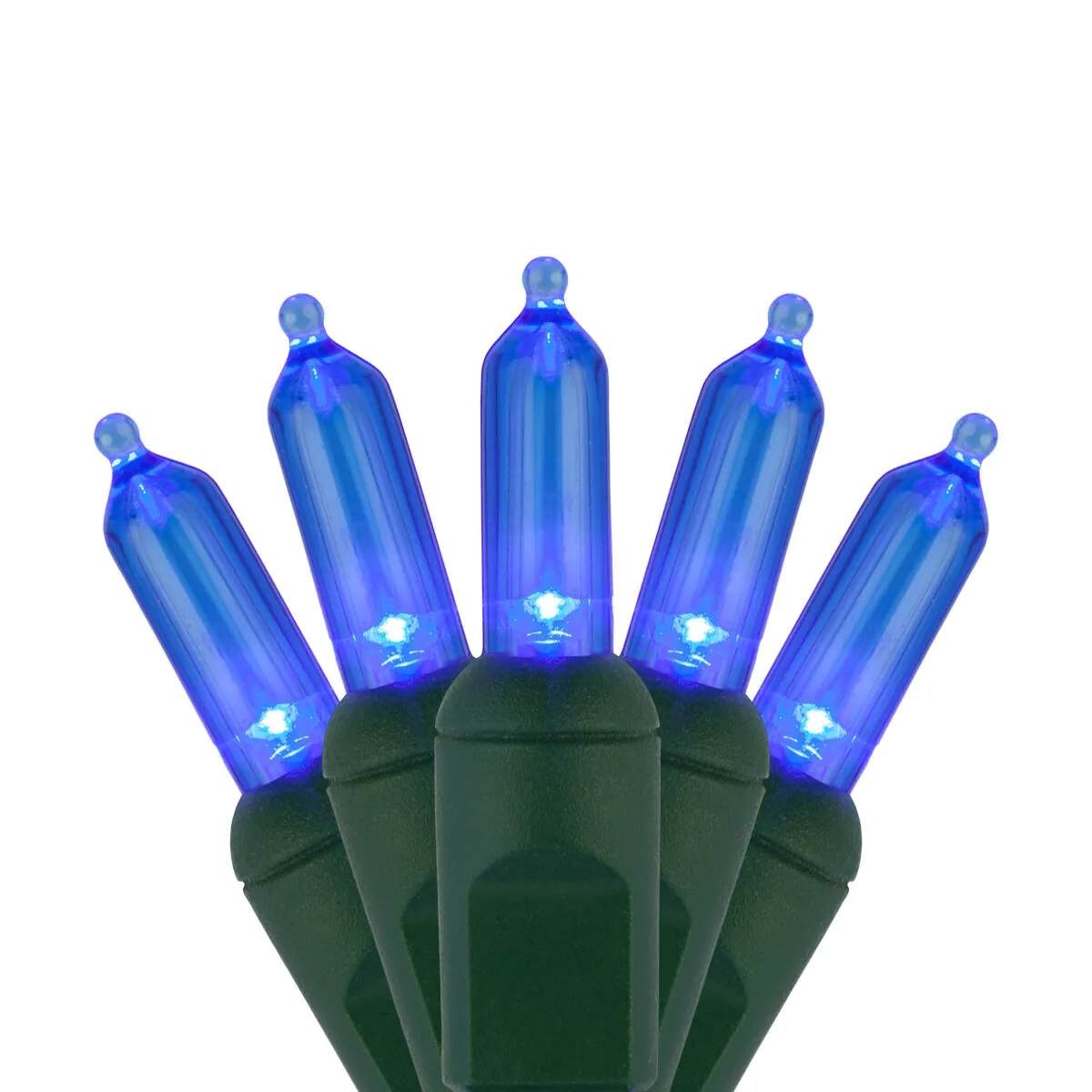 T5 Blue LED Christmas Tree Lights on Green Wire - Wintergreen Lighting® 83772