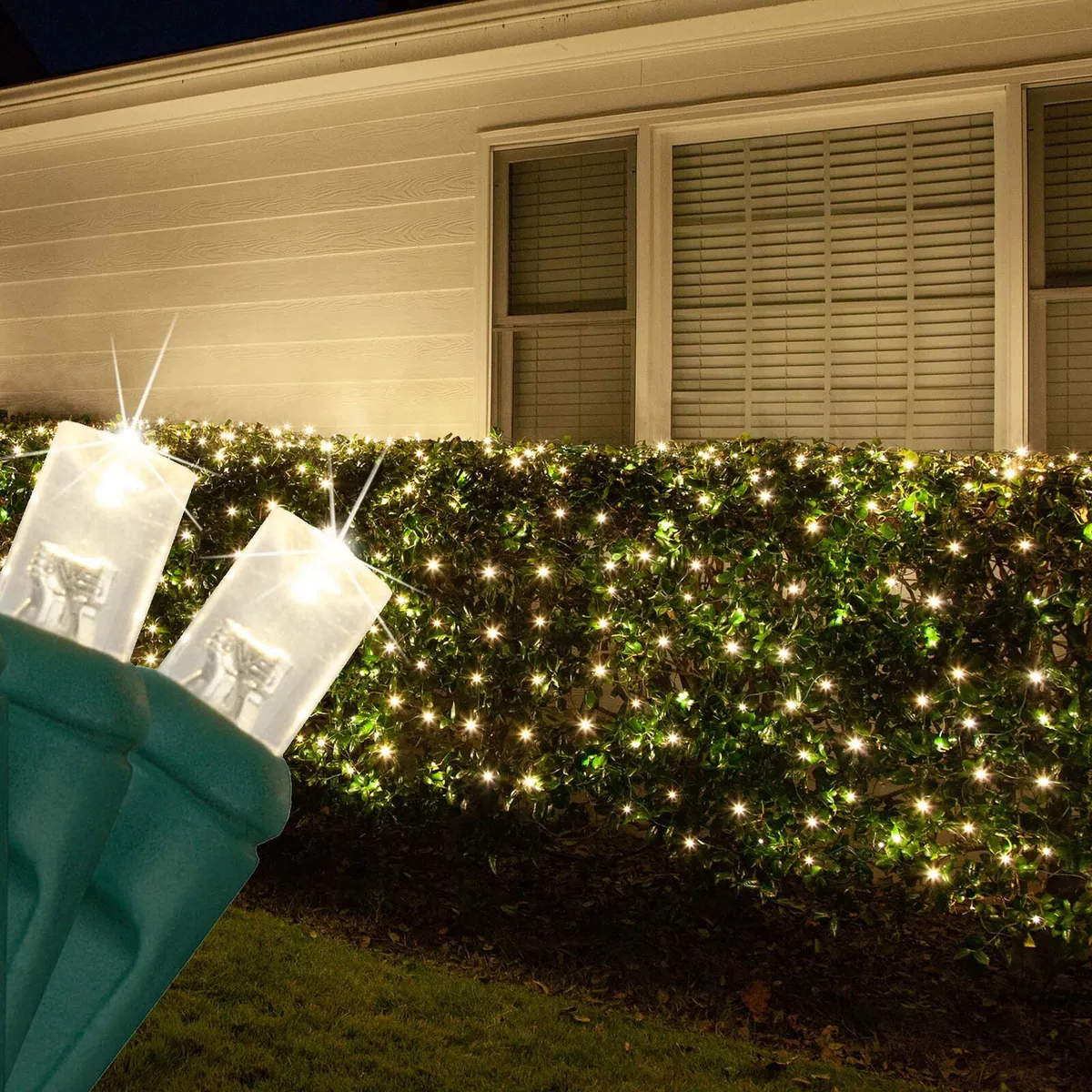 Warm White Twinkle 5mm LED Christmas Net Lights on Green Wire - Wintergreen Lighting® 85470