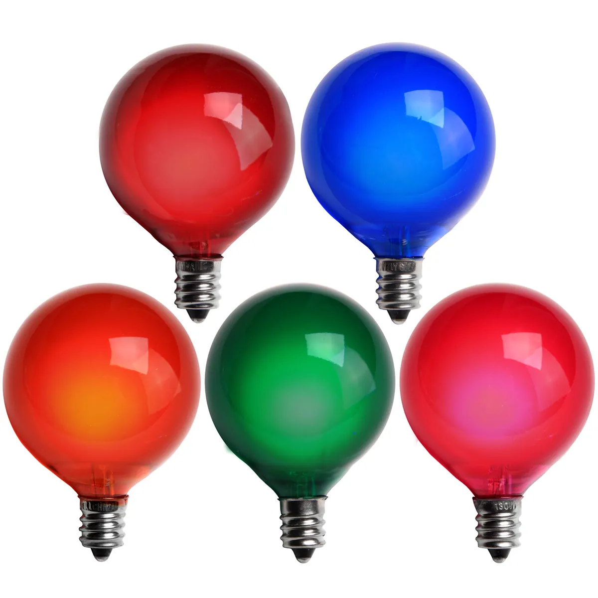 G50 Multicolor Satin Globe Lights, E12 - Candelabra Base, Pack of 25 - Wintergreen Lighting® 18772