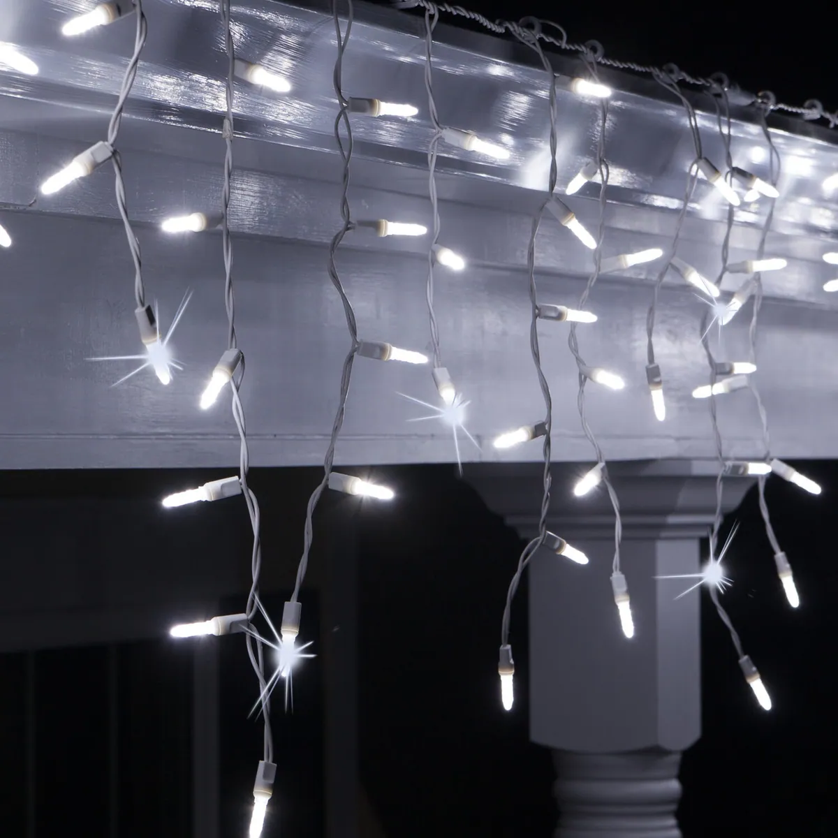 Cool White M5 LED Twinkle Icicle Lights on White Wire - Wintergreen Lighting® 85659