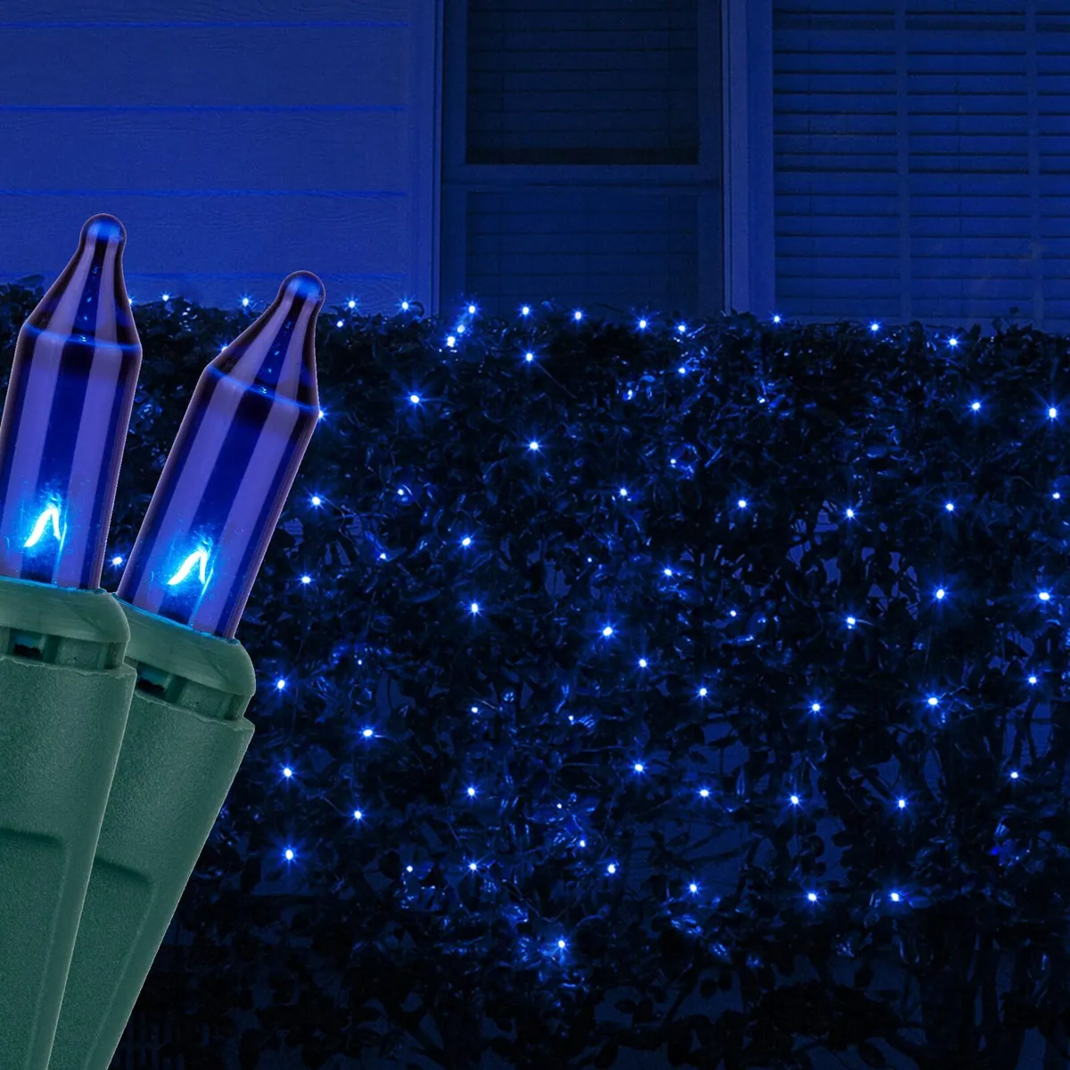 Blue Mini Christmas Net Lights on Green Wire - Kringle Traditions® 15244