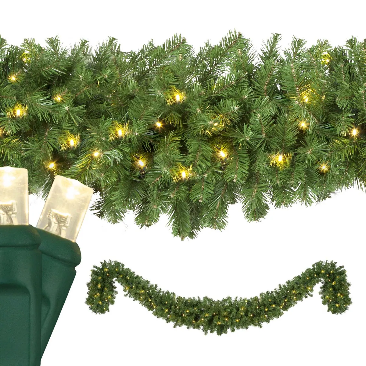 9' x 18" Olympia Pine Prelit Commercial LED Swag Holiday Garland, 150 Warm White Lights - Red Sleigh® 74862