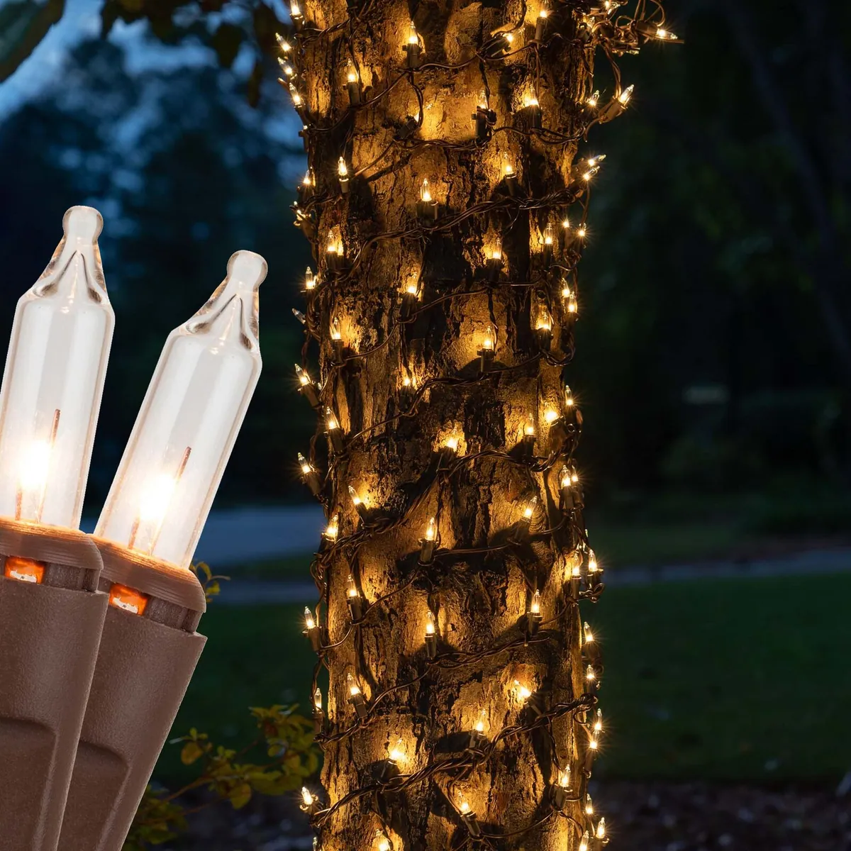 6" x 12' Mini Clear Mini Christmas Trunk Wrap Lights, 150 Lights on Brown Wire - Kringle Traditions® 15259