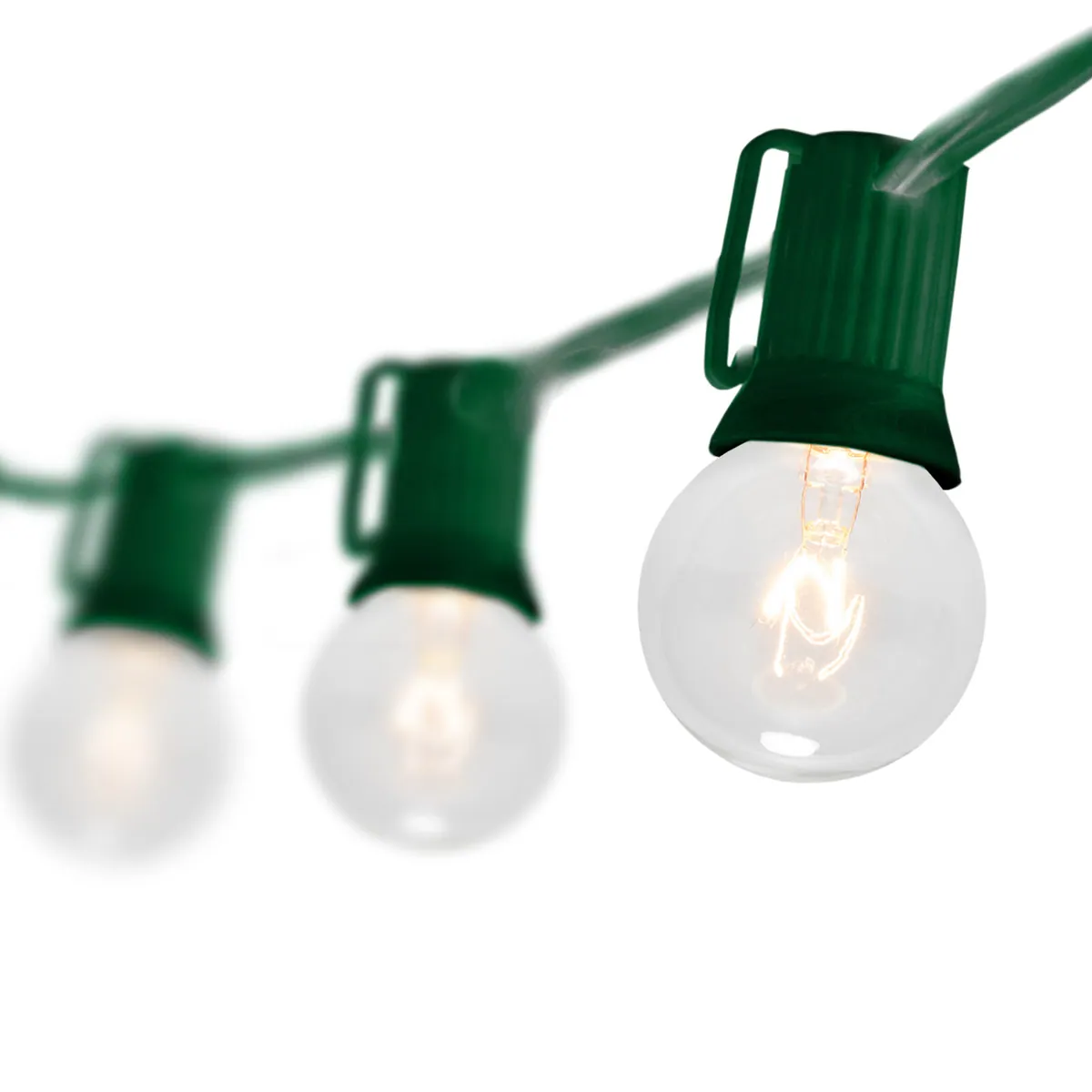 25' Commercial Clear Patio String Light Set with 25 G40 Bulbs on Green Wire - Wintergreen Lighting® 69453
