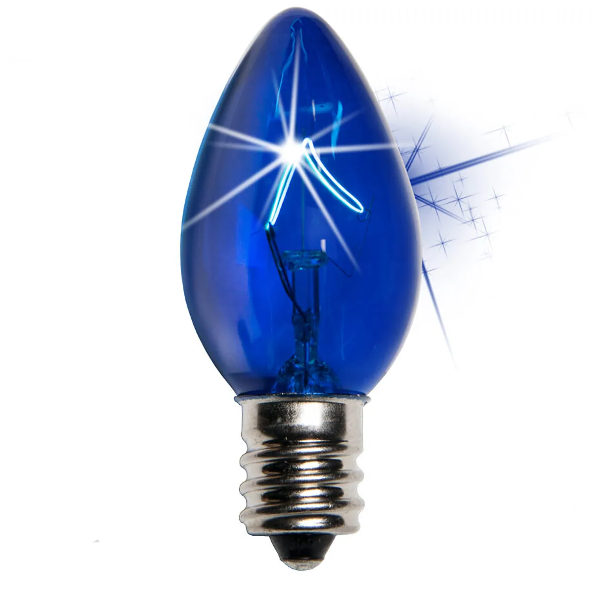 C7 Twinkle Blue Triple Dipped Transparent Bulbs, Box of 25 - Wintergreen Lighting® 15130